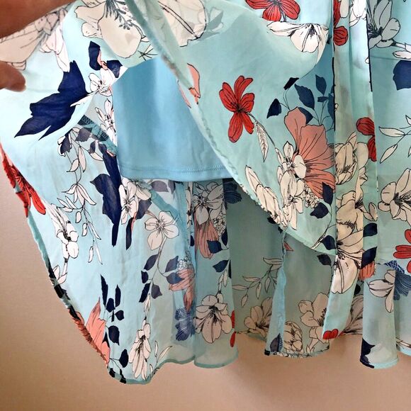 Lane Bryant Faux Wrap Dress 16 Floral Midi Sheer Ruffle Belted Feminine Girly - Picture 4 of 13